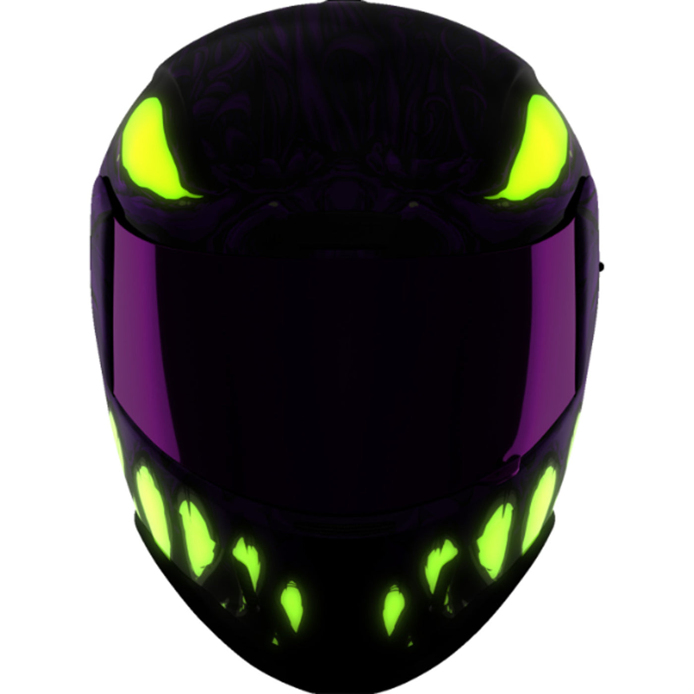 ICON Airform Manik'RR MIPS Helmet Purple - Front View with Glow-in-the-Dark Graphics