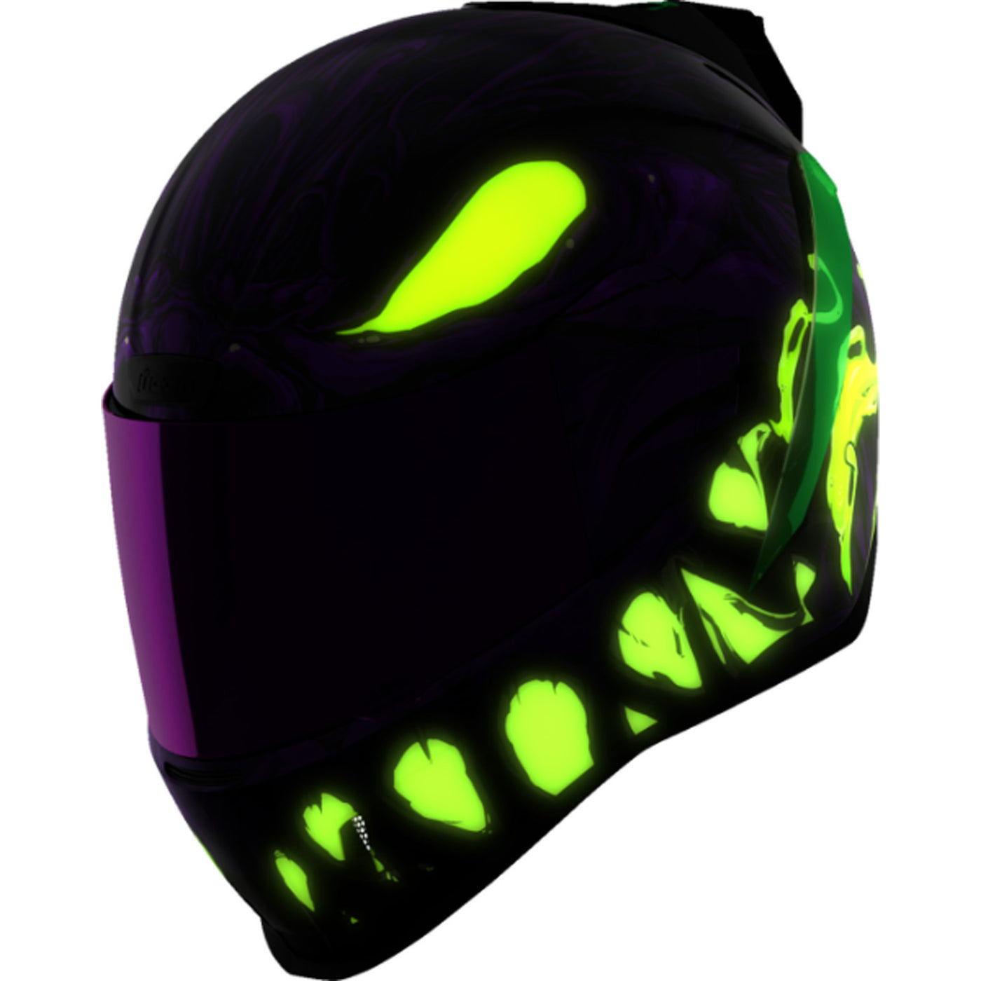 ICON Airform Manik'RR MIPS Helmet Purple - Front Left Side View with Glow-in-the-Dark Graphics