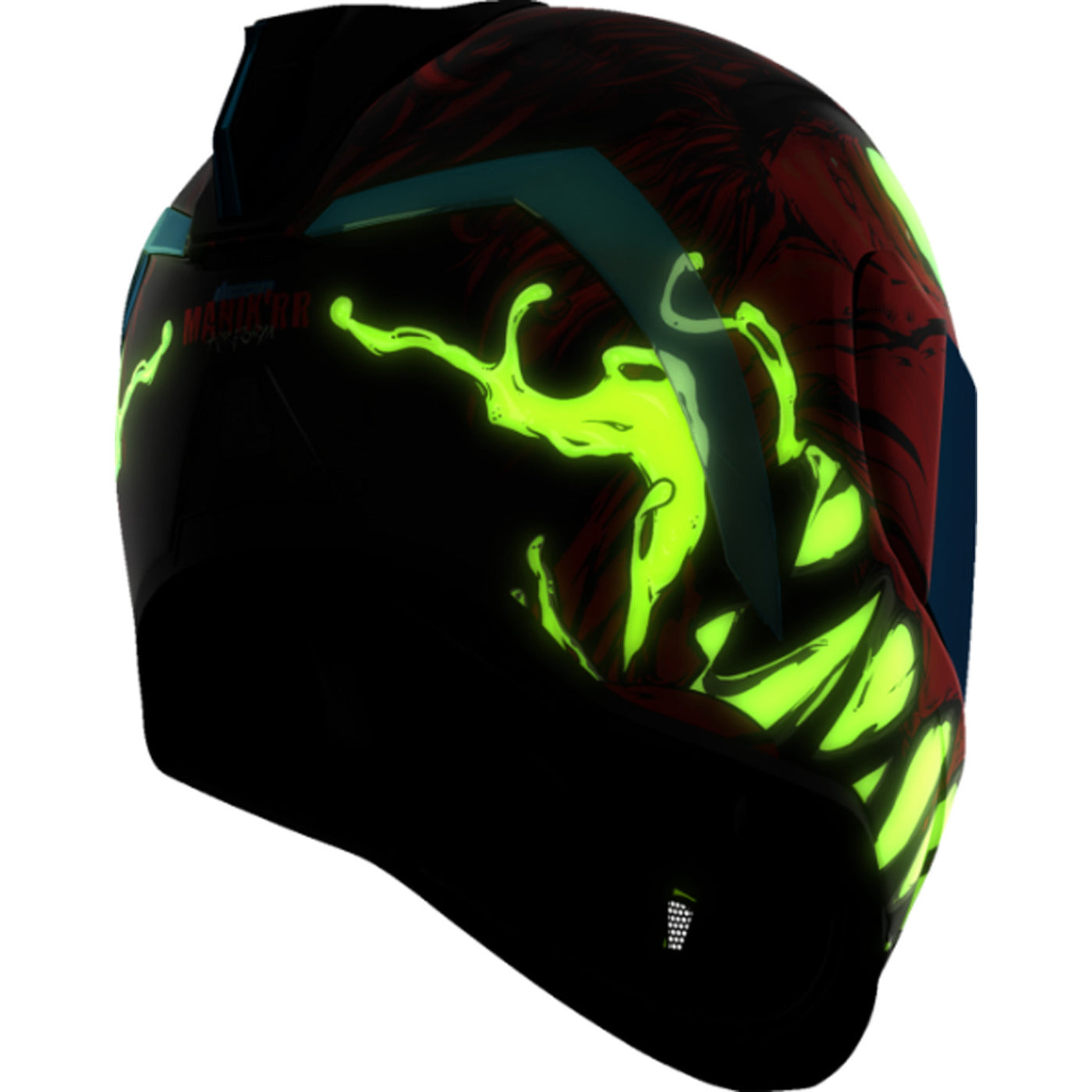 ICON Airform Manik'RR MIPS Helmet Red - Rear Right Side View with Glow-in-the-Dark Graphics