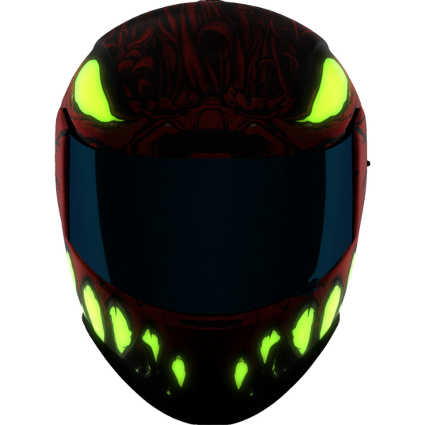 ICON Airform Manik'RR MIPS Helmet Red - Front View with Glow-in-the-Dark Graphics