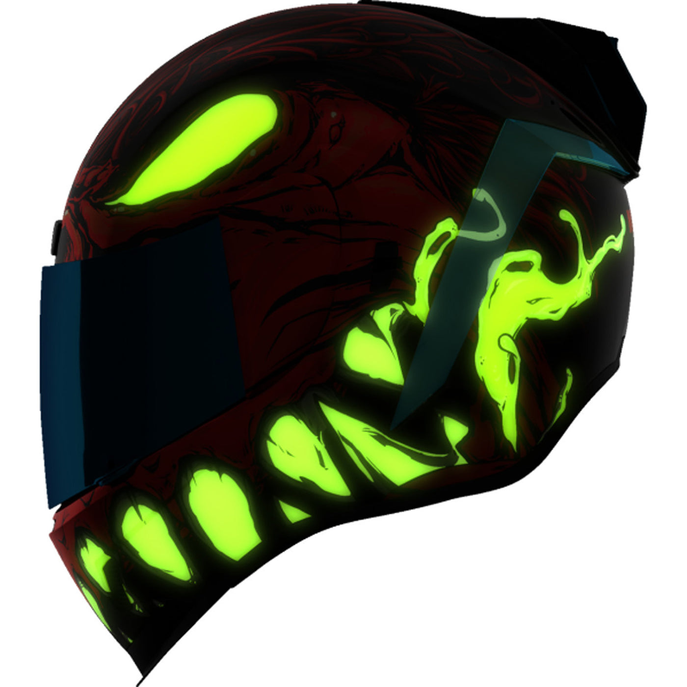 ICON Airform Manik'RR MIPS Helmet Red - Left Side View with Glow-in-the-Dark Graphics