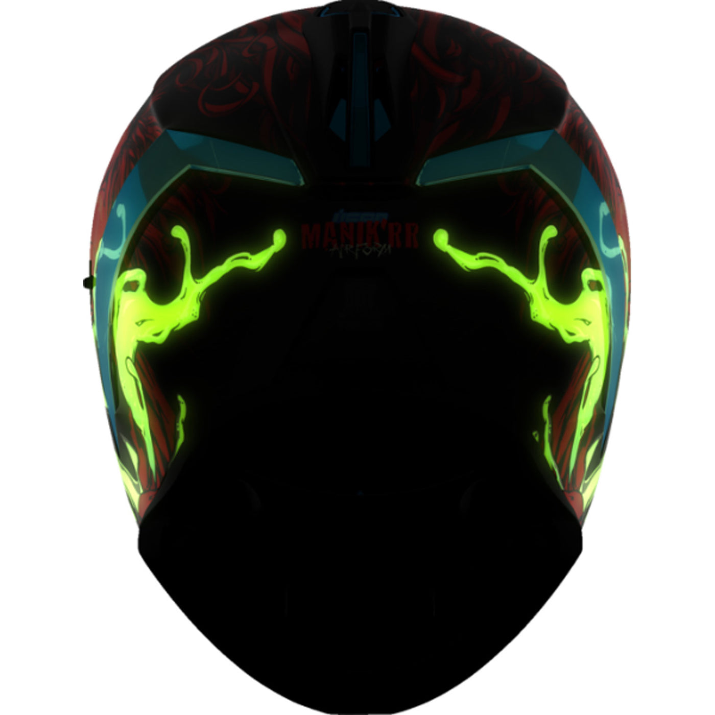 ICON Airform Manik'RR MIPS Helmet Red - Rear View with Glow-in-the-Dark Graphics