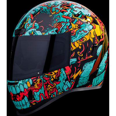 ICON Airform Munchies MIPS Helmet Blue - Front Left Side View with Dark Studio Background