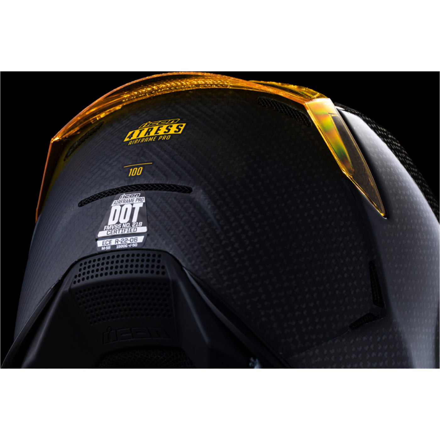 ICON Airframe Pro Carbon 4Tress Helmet Yellow - Close-Up of Rear Right Side Details