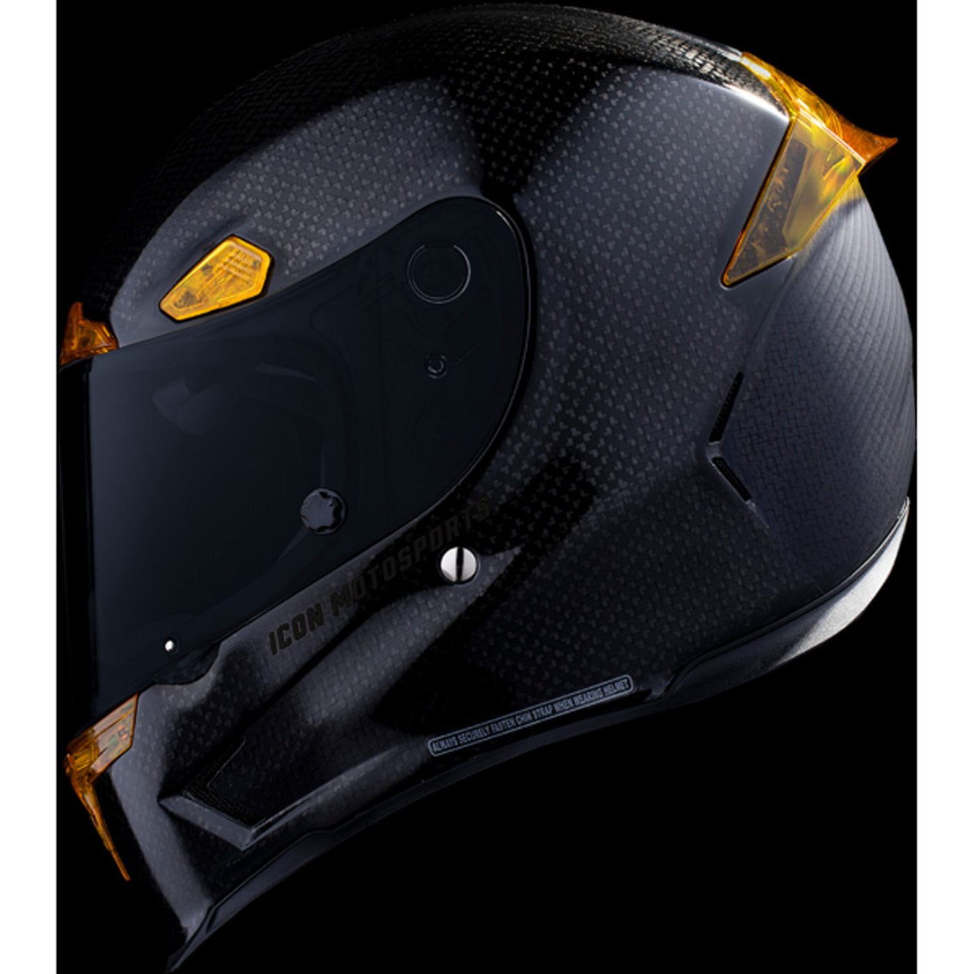 ICON Airframe Pro Carbon 4Tress Helmet Yellow - Left Side View with Dark Studio Background