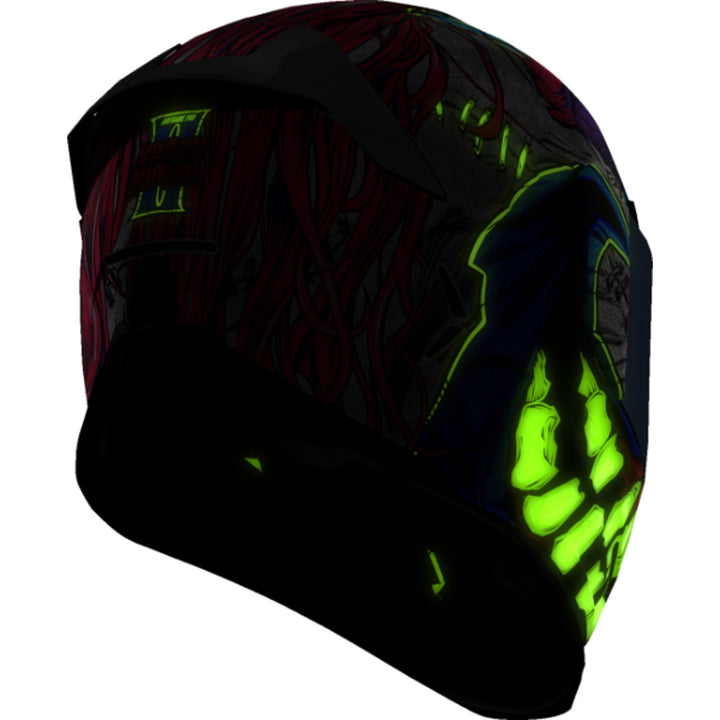 ICON Airframe Pro Krazy Klown 2 Helmet Pink - Rear Right Side View with Glow-in-the-Dark Graphics