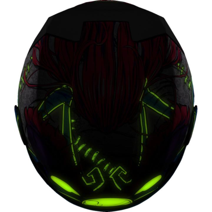 ICON Airframe Pro Krazy Klown 2 Helmet Pink - Top View with Glow-in-the-Dark Graphics