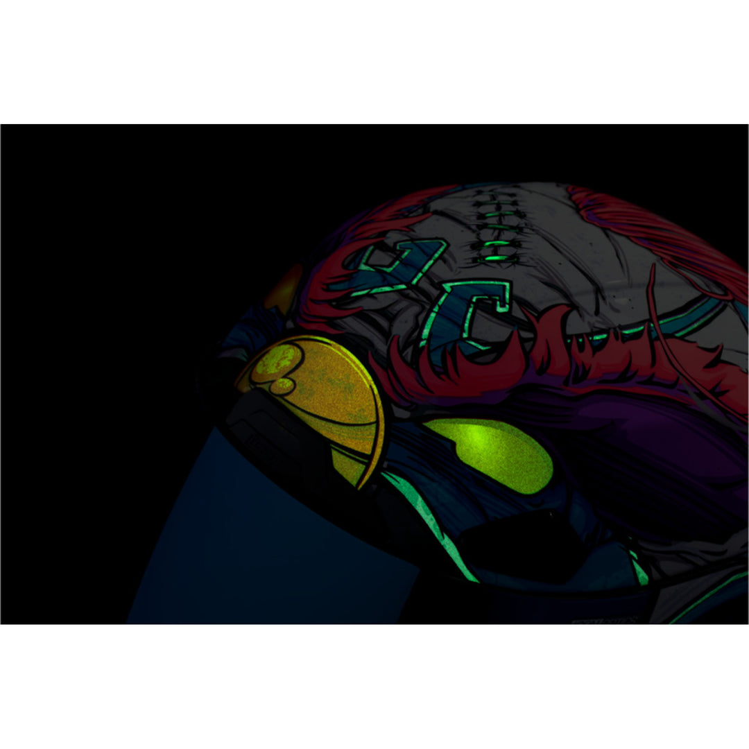 ICON Airframe Pro Krazy Klown 2 Helmet Pink - Close-Up of Top Vents with Glow-in-the-Dark Graphics