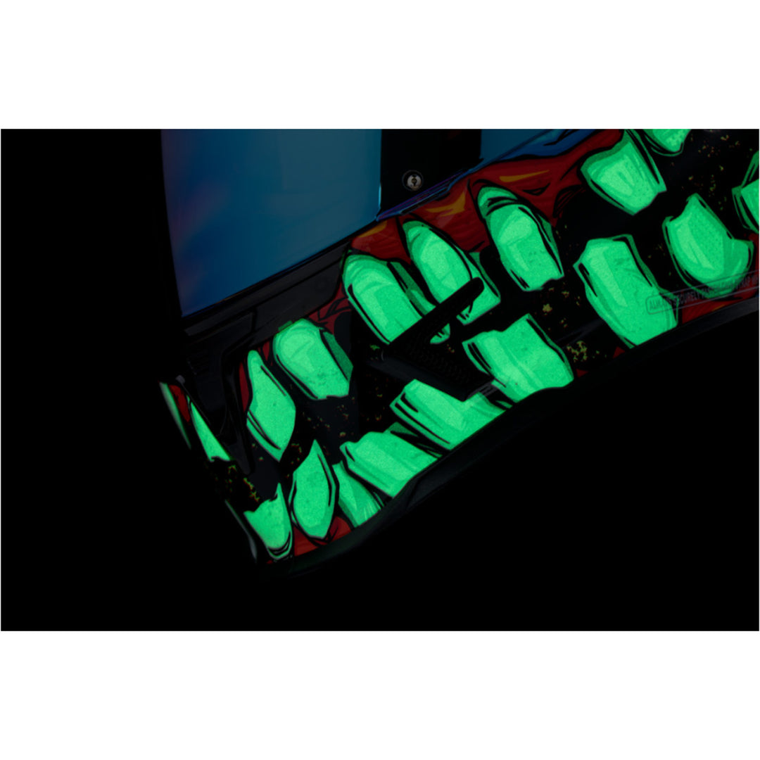 ICON Airframe Pro Krazy Klown 2 Helmet Pink - Close-Up of Mouth Vents with Glow-in-the-Dark Graphics