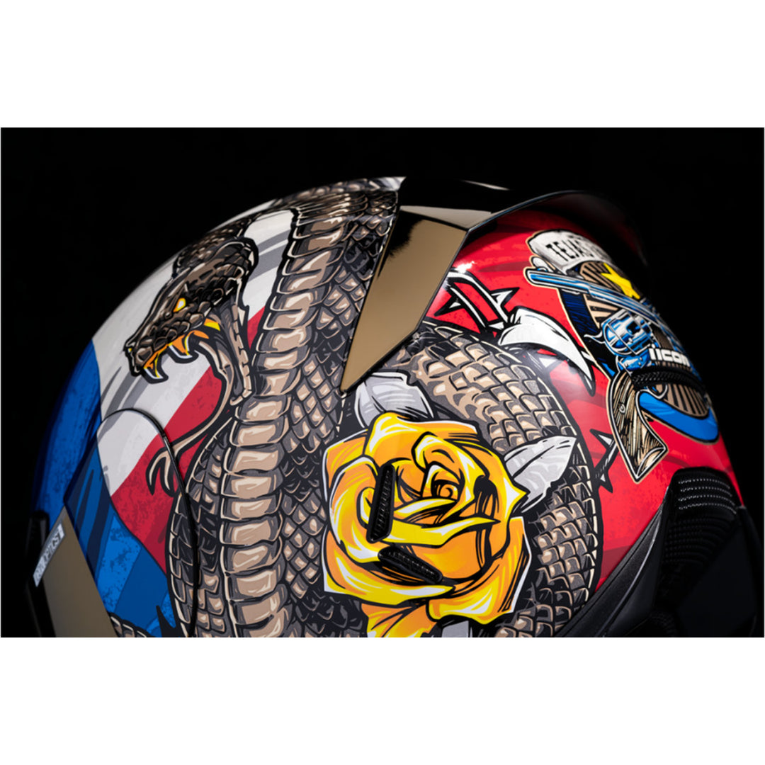 ICON Airframe Pro Tejas Libre Helmet Glory - Close-Up of Rear Left Side View