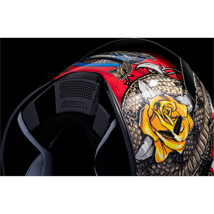 ICON Airframe Pro Tejas Libre Helmet Glory - Close-Up of Bottom Rear Details