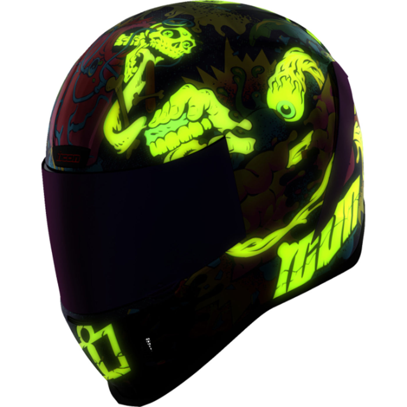 ICON Airform Scatterbrain MIPS Helmet Purple - Front Left Side View with Glow-in-the-Dark Details