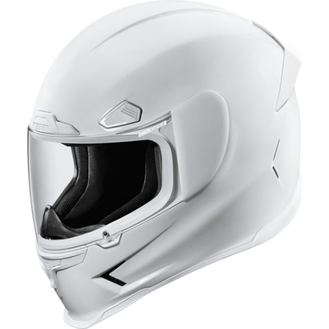 ICON Airframe Pro Solid Helmet Gloss White - Front Left Side View
