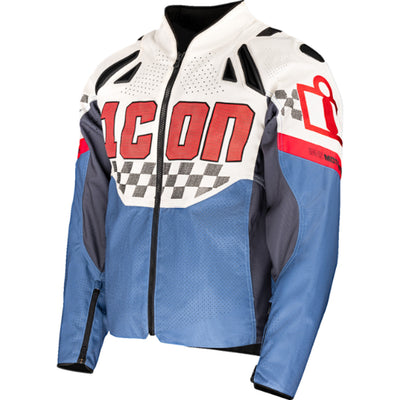 ICON Contra3 Hero Jacket White/Blue - Front View