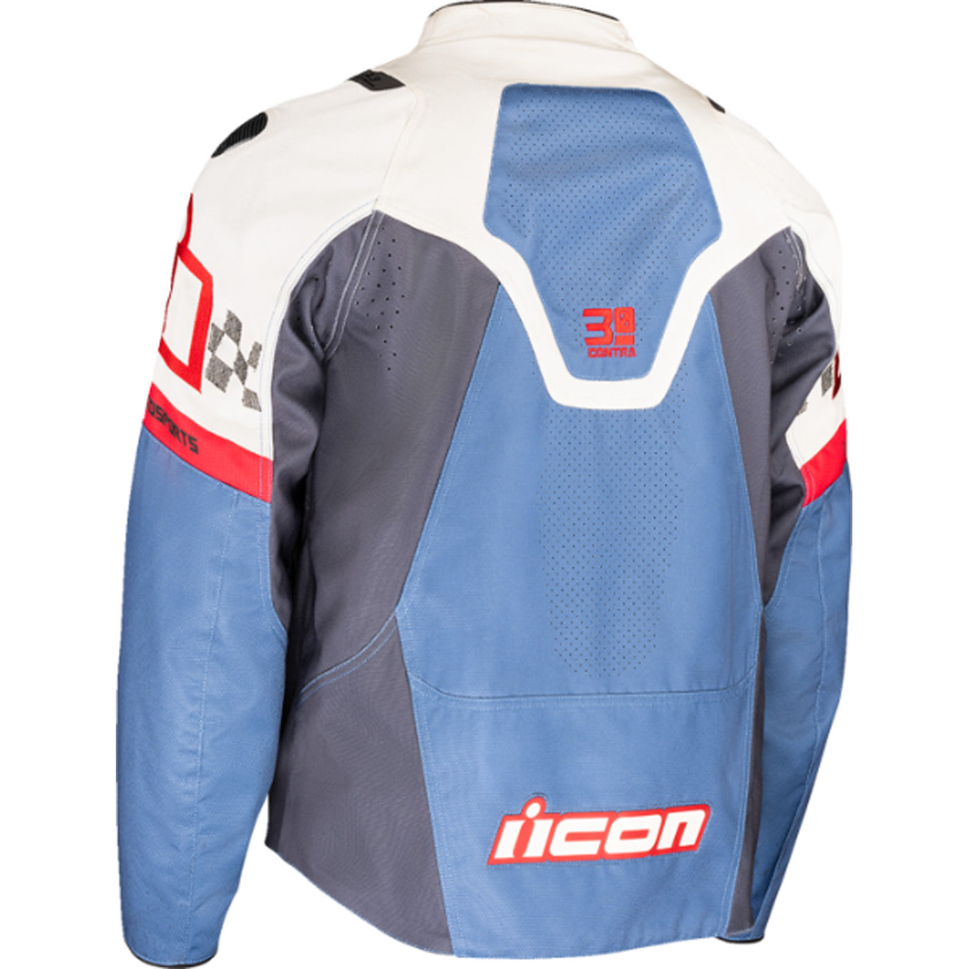 ICON Contra3 Hero Jacket White/Blue - Rear View