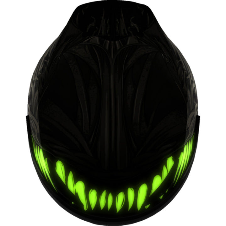 ICON Domain Grand Maw Helmet Gray - Top Down View with Glow-in-the-Dark Graphics