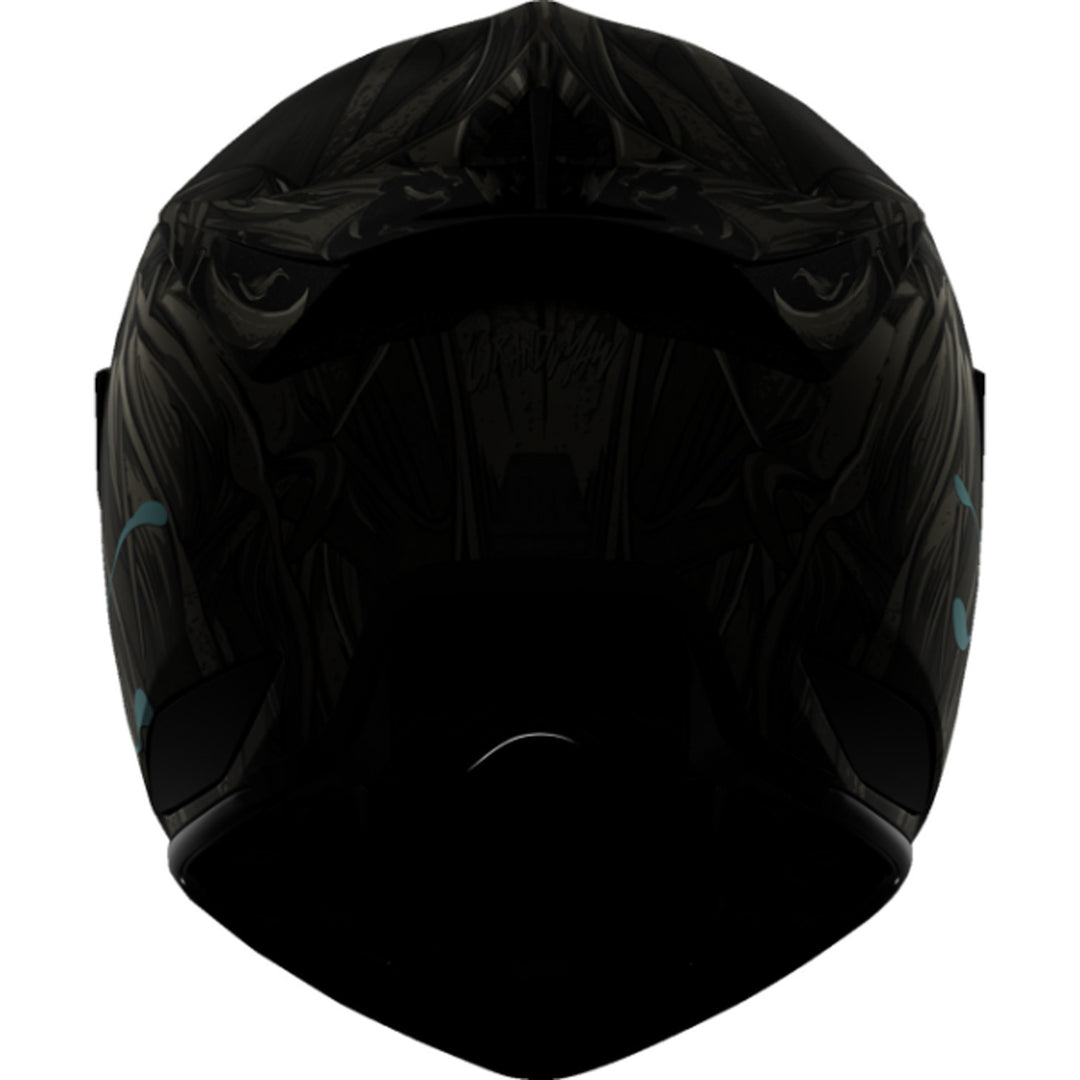 ICON Domain Grand Maw Helmet Gray - Rear View with Glow-in-the-Dark Graphics