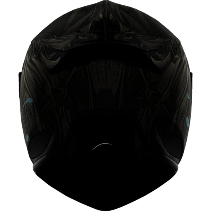 ICON Domain Grand Maw Helmet Gray - Rear View with Glow-in-the-Dark Graphics