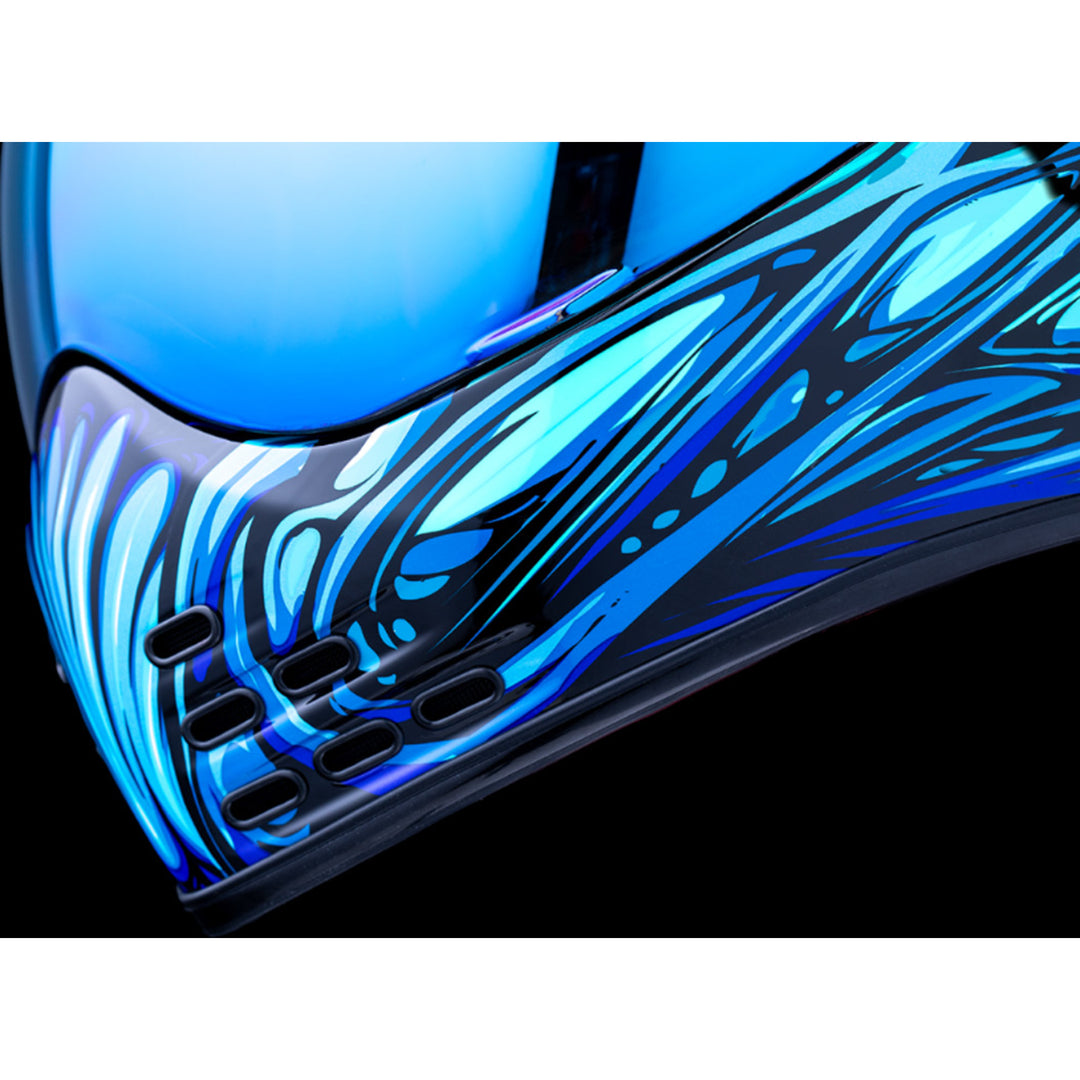 ICON Domain Nouveau Helmet Blue - Close-Up of Left Mouth Vent