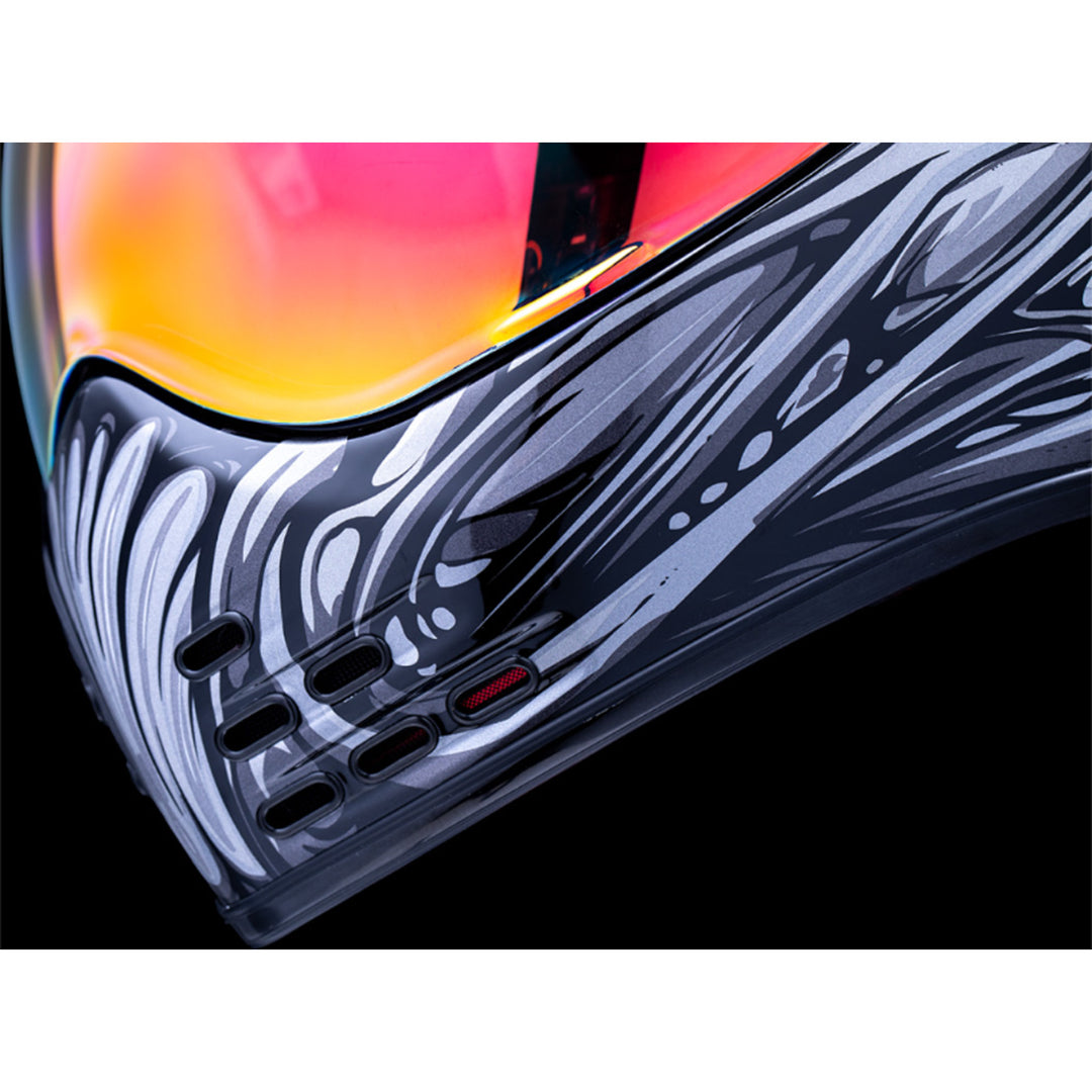 ICON Domain Nouveau Helmet Silver - Close-Up of Left Mouth Vents