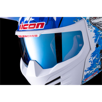 ICON Elsinore American Basstard Helmet Blue - Close-Up of Faceshield Viewport