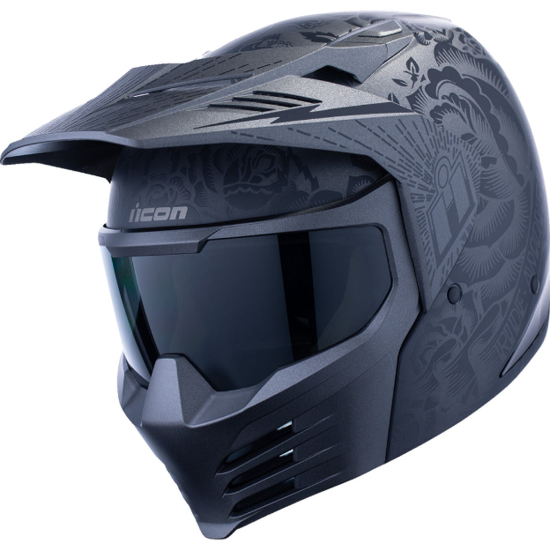 ICON Elsinore Darkgard Helmet Black - Front Left Side View