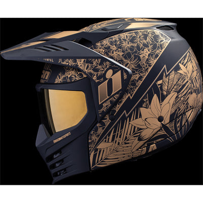 ICON Elsinore Kaonohi Helmet Black - Left Side View with Dark Studio Background