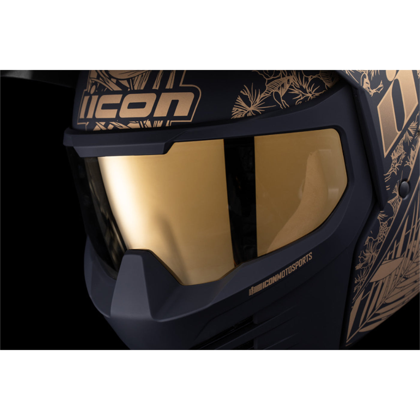 ICON Elsinore Kaonohi Helmet Black - Close-Up of Faceshield