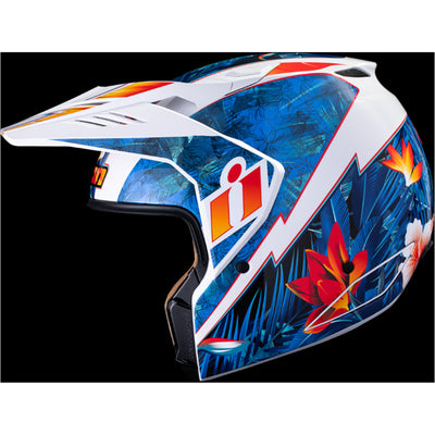 ICON Elsinore Kaonohi Helmet Blue - Left Side View with Dark Studio Background and Chin Bar with Faceshield Removed