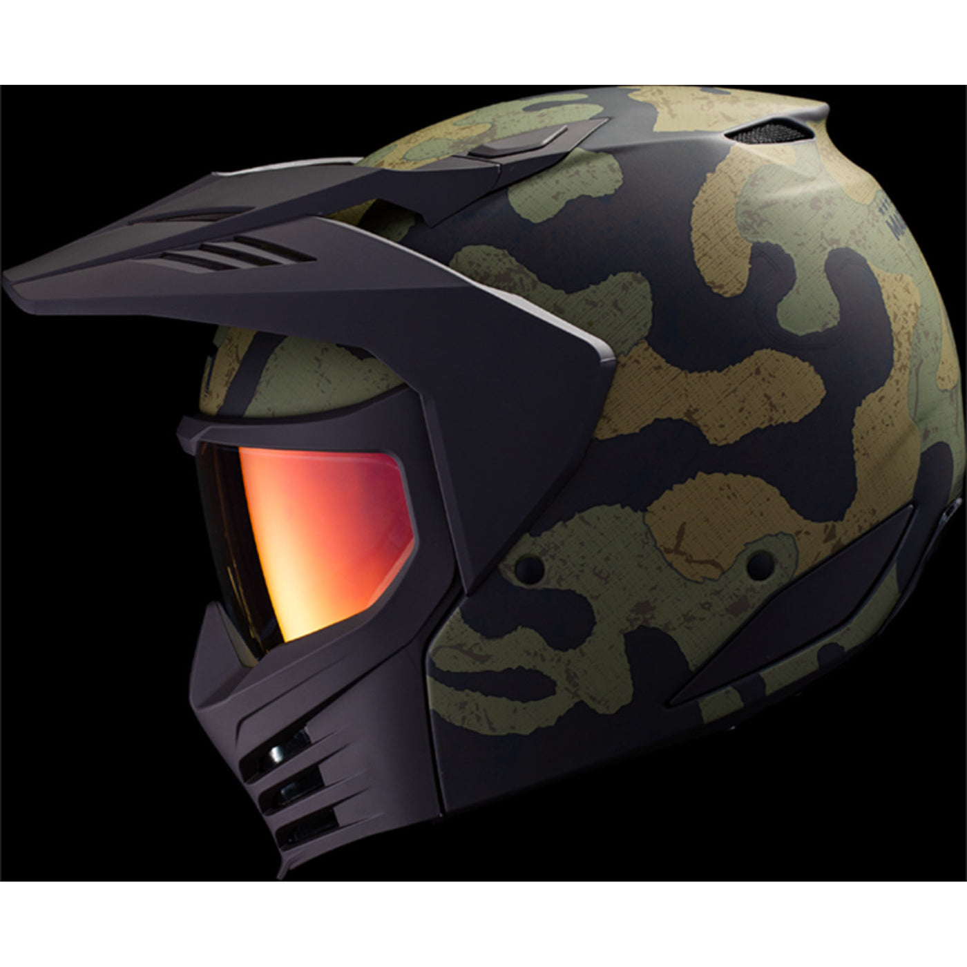 ICON Elsinore Magnacross Helmet Green - Left Side View with Dark Studio Background