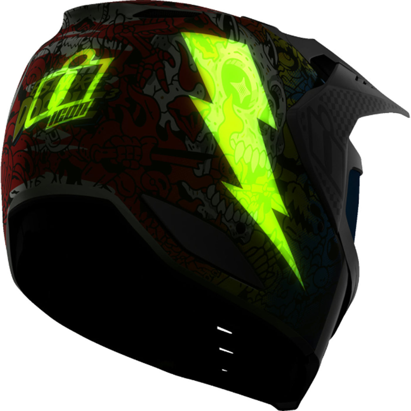 ICON Elsinore Doodle 3 Helmet White - Rear Right Side View with Glow-in-the-Dark Details