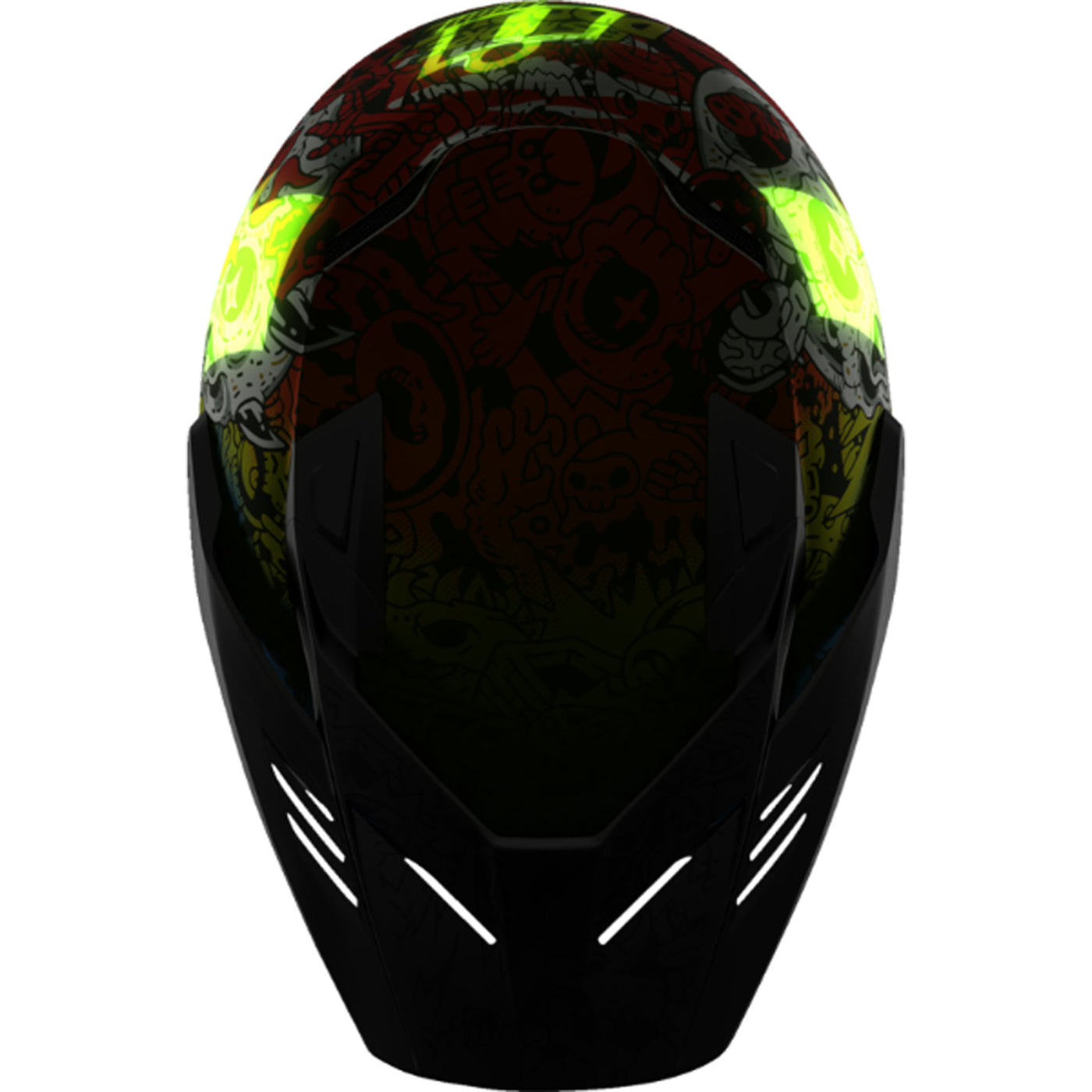 ICON Elsinore Doodle 3 Helmet White - Top Down View with Glow-in-the-Dark Details