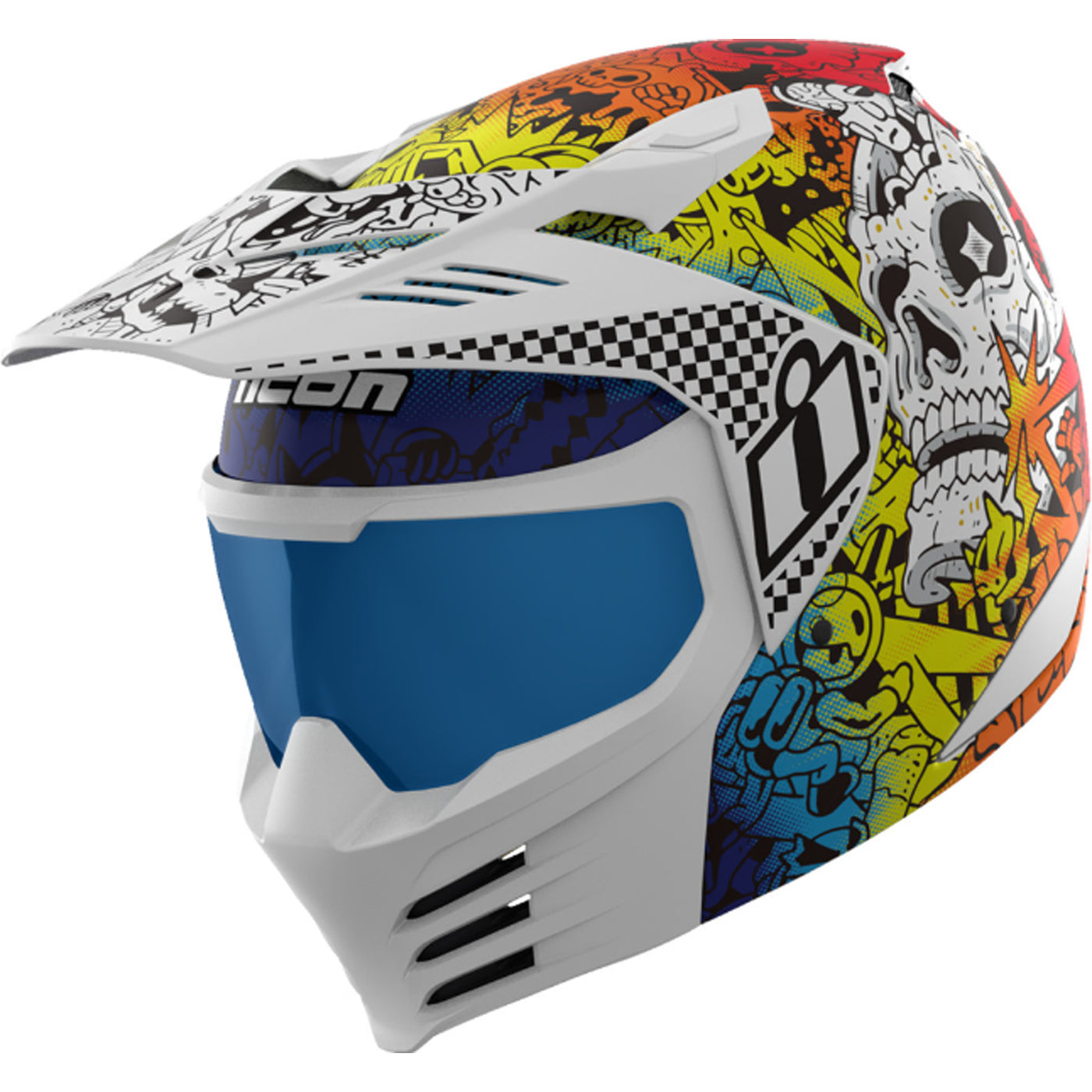 ICON Elsinore Doodle 3 Helmet White - Front Left Side View