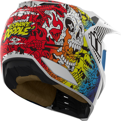 ICON Elsinore Doodle 3 Helmet White - Rear Right Side View