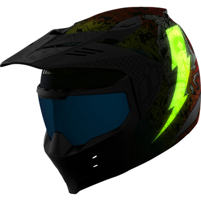 ICON Elsinore Doodle 3 Helmet White - Front Left Side View with Glow-in-the-Dark Details