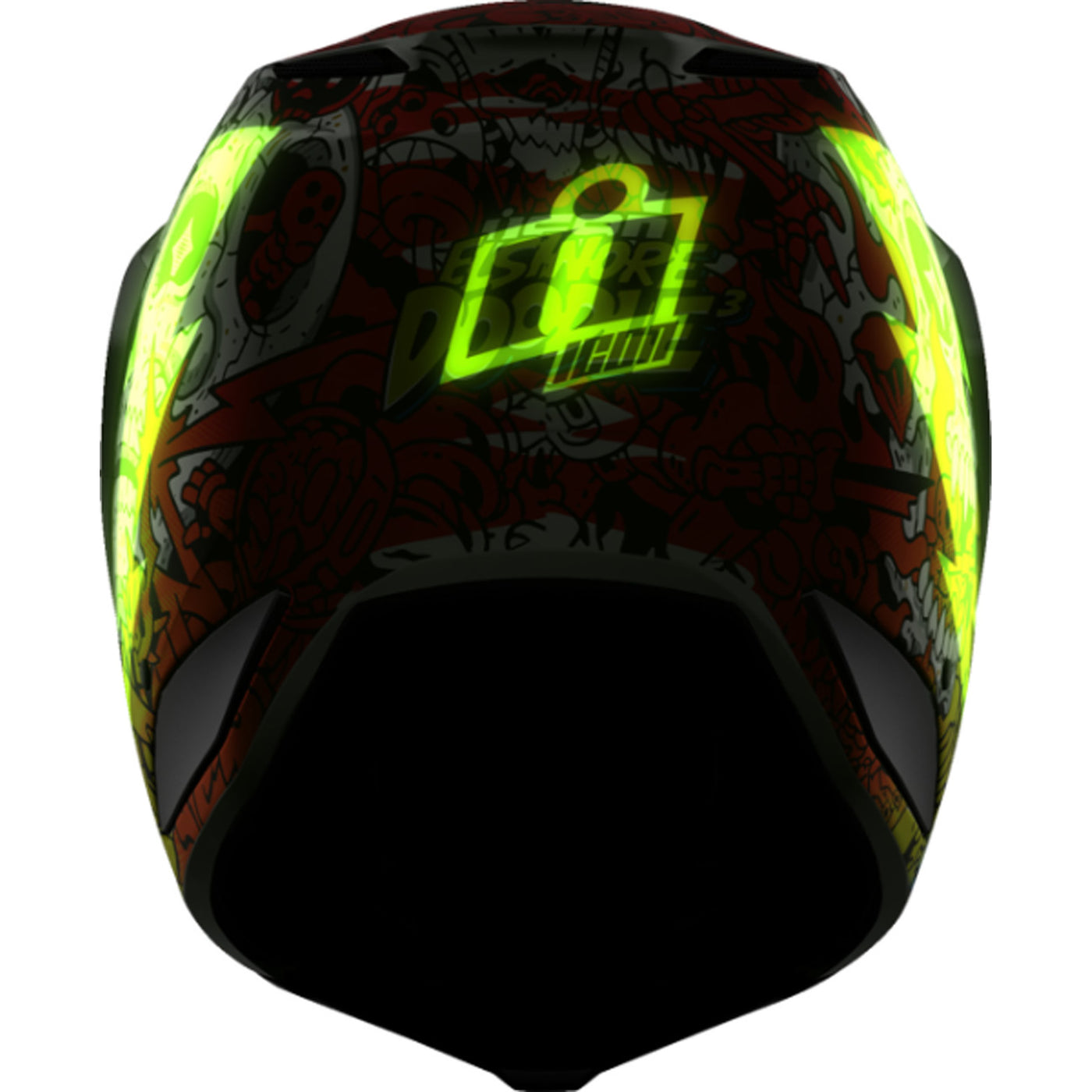 ICON Elsinore Doodle 3 Helmet White - Rear View with Glow-in-the-Dark Details