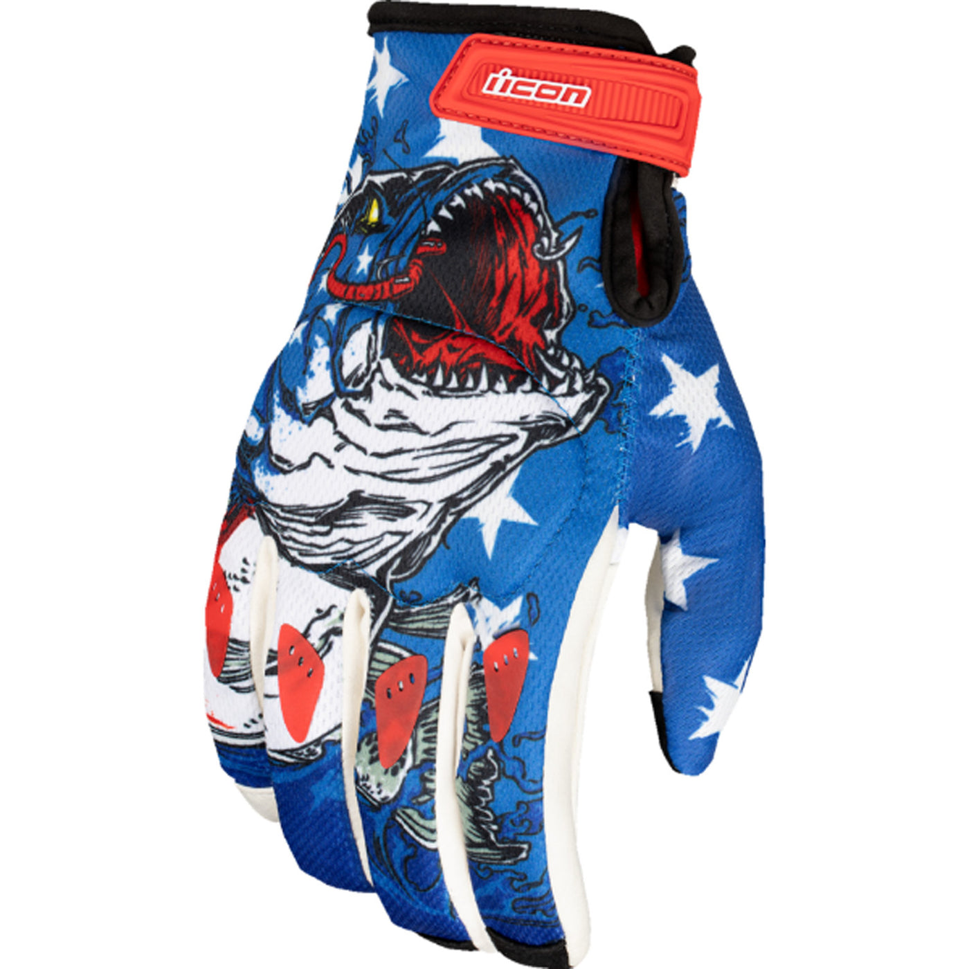 ICON Hooligan Basstard Gloves Blue - Back of Hand View