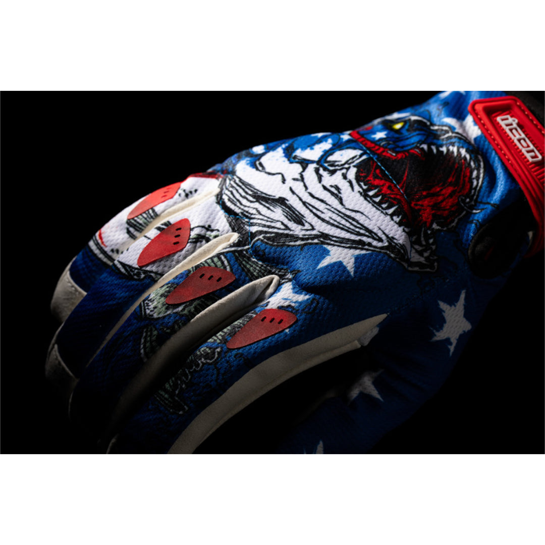 ICON Hooligan Basstard Gloves Blue - Close-Up of Back of Hand