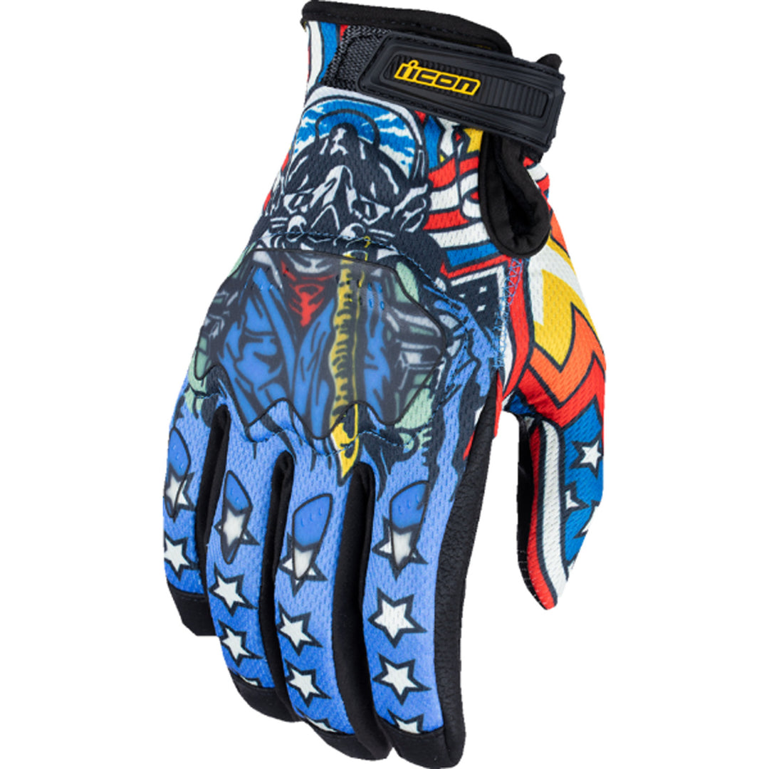 ICON Hooligan CE Flyboy Gloves Blue - Back of Hand View