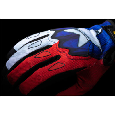 ICON Hooligan CE Tejas Libre Gloves Blue - Close-Up of Back of Hand