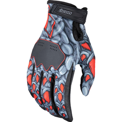 ICON Hooligan Kryola Kreep Gloves Red - Back of Hand View