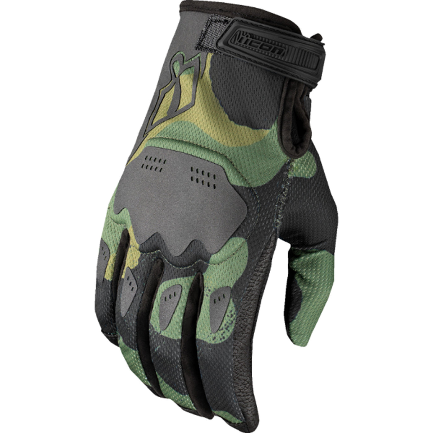 ICON Hooligan Magnacross Gloves Camo Green - Back of Hand View