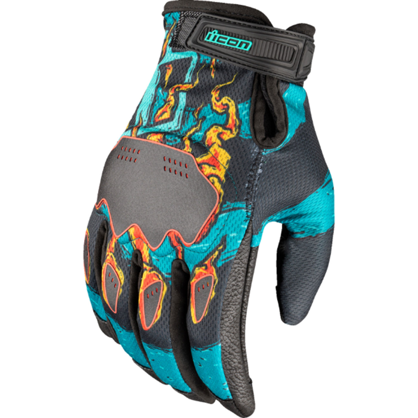 ICON Hooligan Munchies Gloves Teal - Back of Hand View