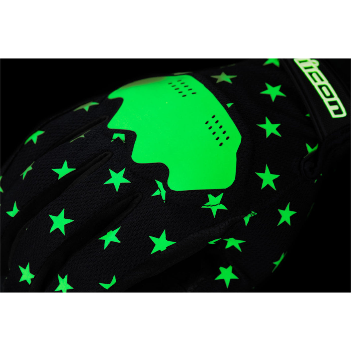 ICON Hooligan Old Glory Gloves Glow - Close-Up of Glow-in-the-Dark Details on Back of Hand