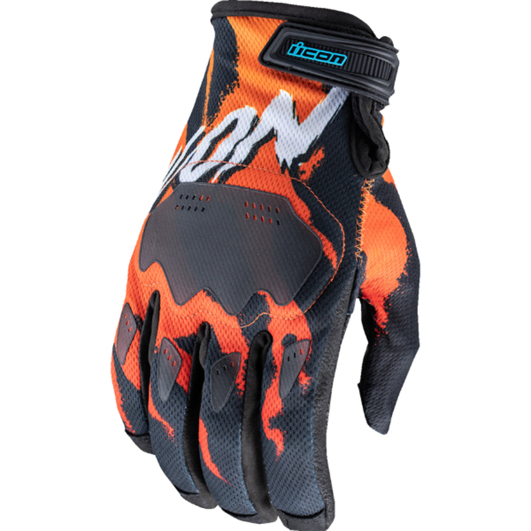 ICON Hooligan Rad Dawn Gloves Orange - Back of Hand View