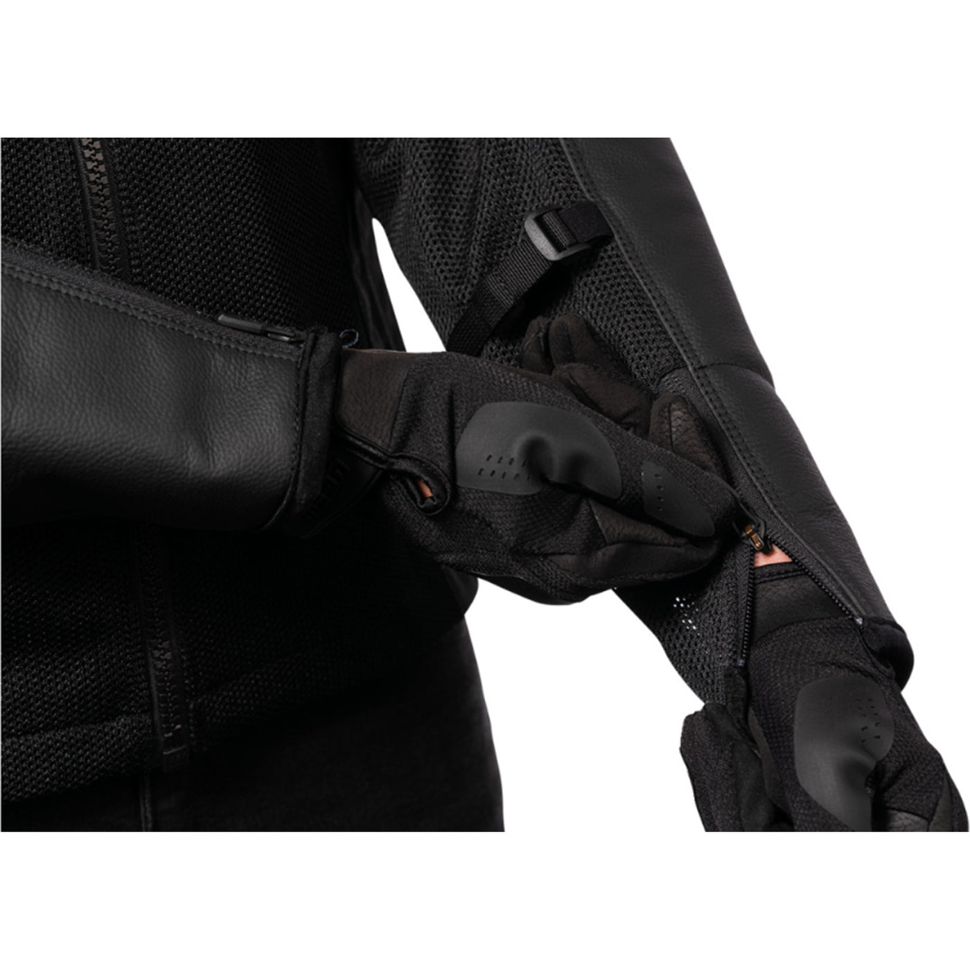 ICON Mesh AF Leather Jacket Black - Close-up of Wrist Zipper