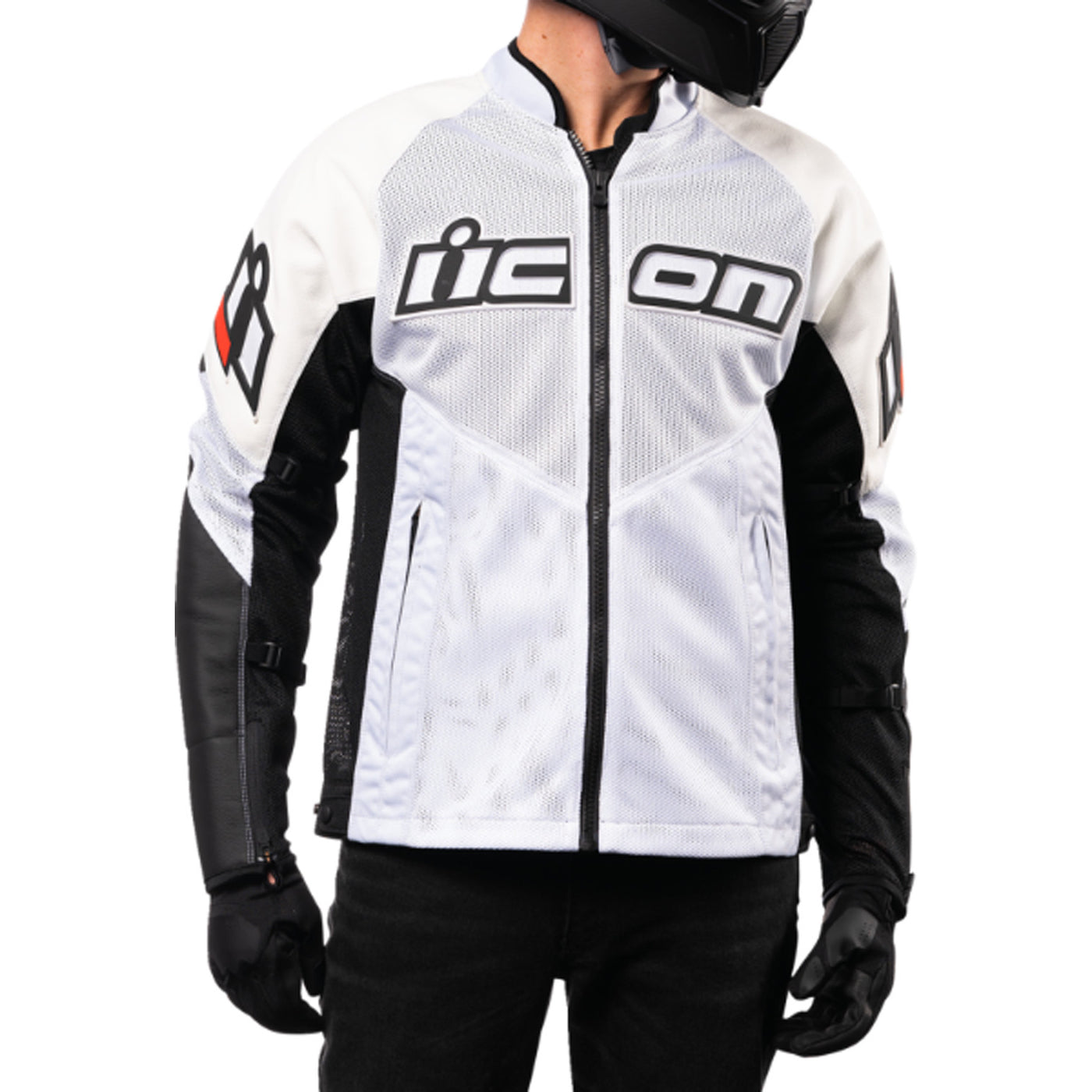 ICON Mesh AF Leather Jacket White - Model posing in jacket