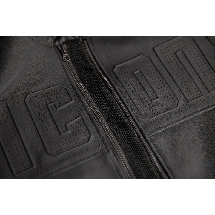 ICON Motorhead3 Jacket Black - Close-Up of Front Zipper with Expanded Mesh In-Between