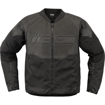 ICON Overlord3 Leather Jacket Black - Front View