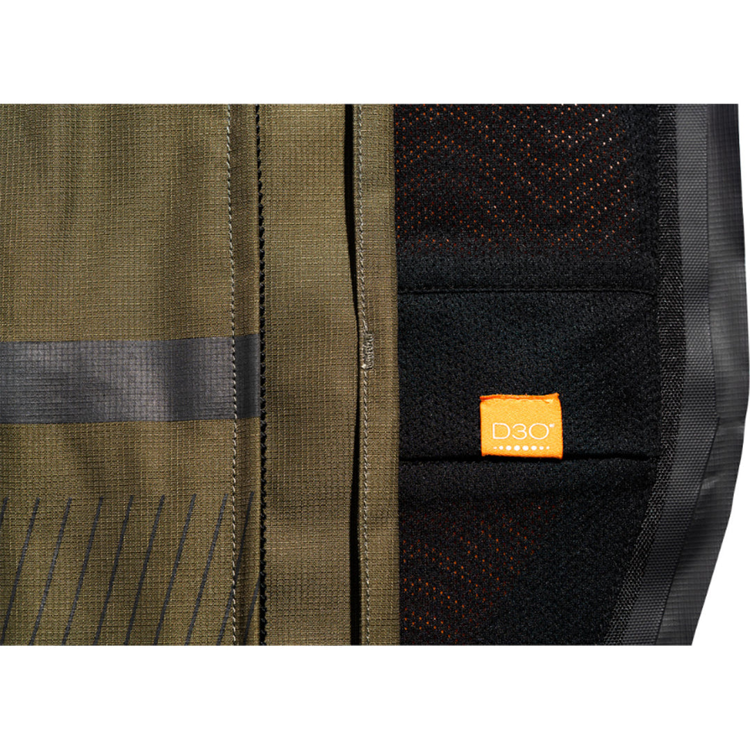 ICON PDX3 Jacket Olive - Close-Up of Back Protector Insert Slot